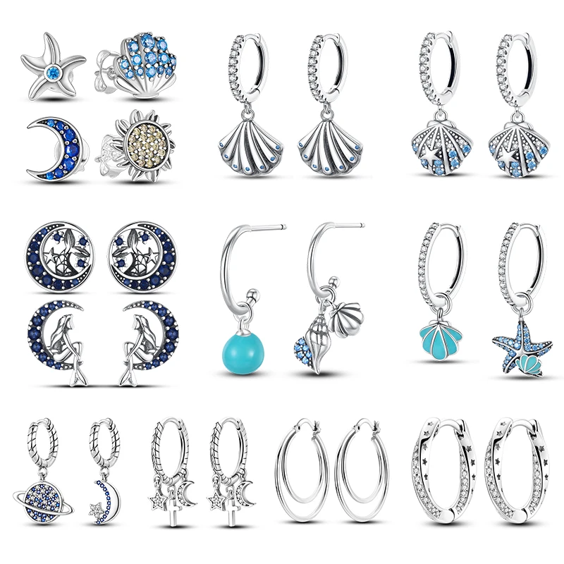

New Fashion 925 Silver Luminous Ocean Shell Earrings Women Pavé Cubic Zirconia Heart Star Moon Earrings Engagement Wedding Jewel