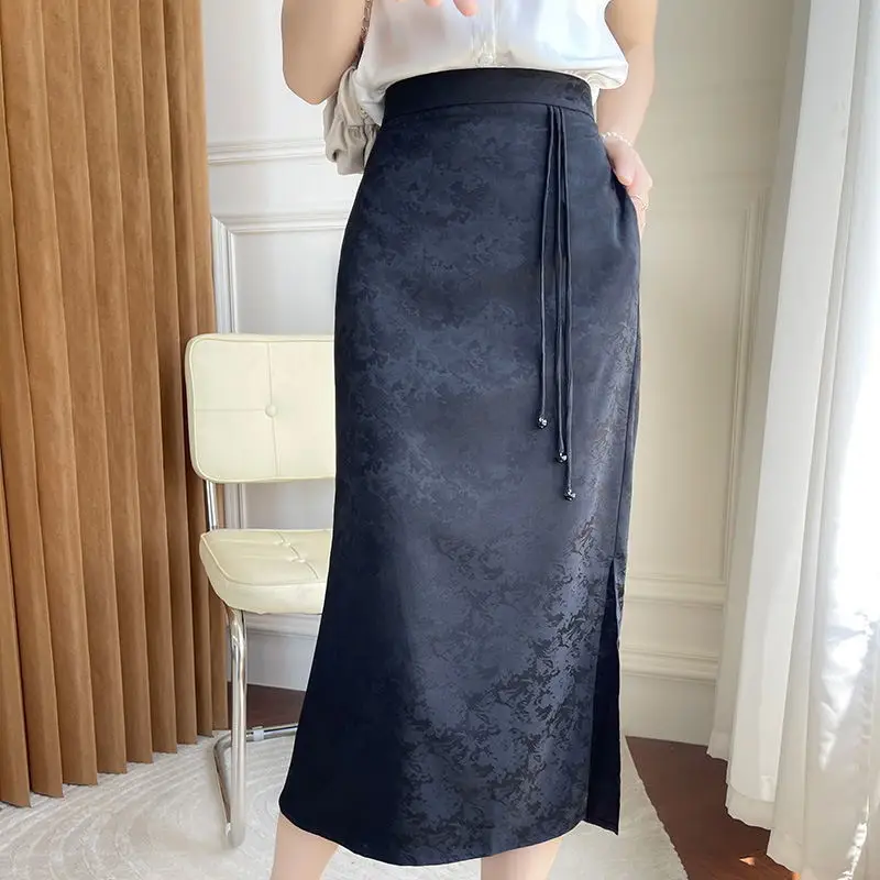 Женская сверхдлинная юбка для отдыха с завышенной талией Повседневная атласная