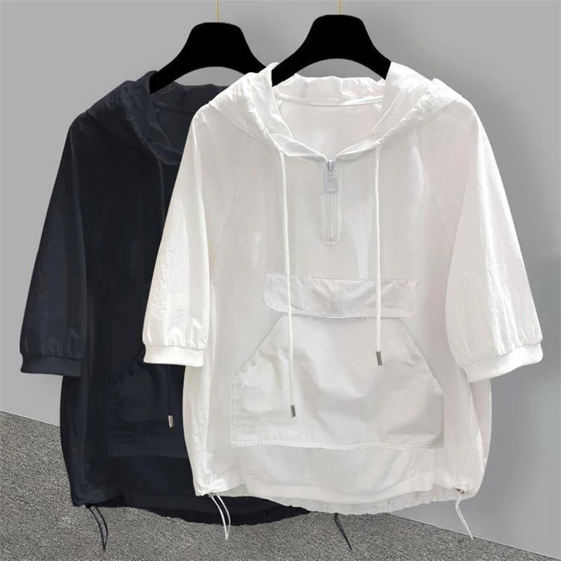 Женская футболка с капюшоном и коротким рукавом модная свободная приталенная