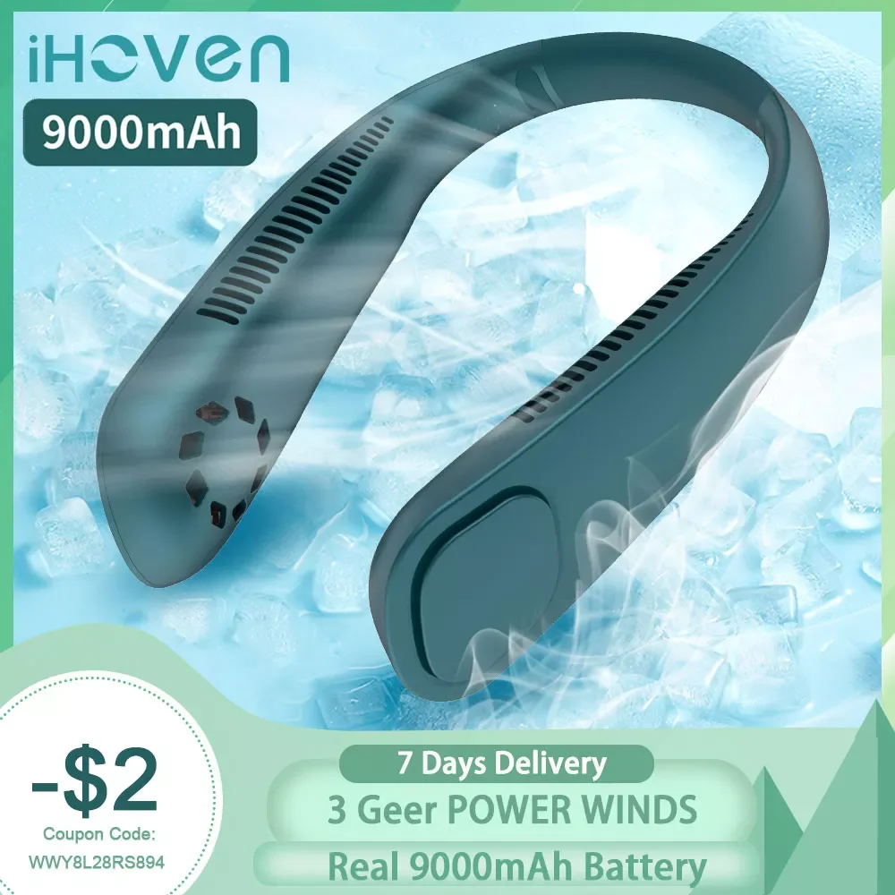 

iHoven Mini Neck Fan 9000mAh Portable Bladeless Fan Rechargeable Leafless Hanging Fans Air Cooler Cooling Wearable Neckband Fans