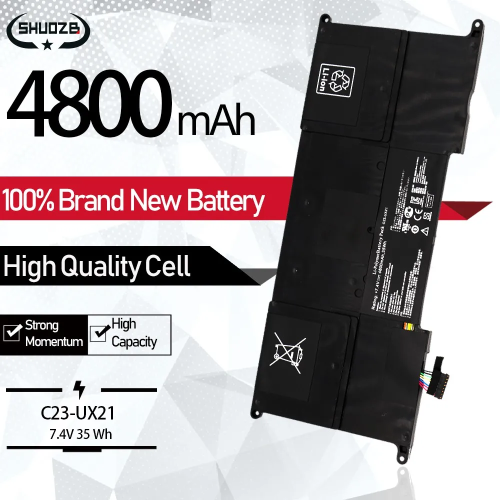 C23-UX21 Аккумулятор для ноутбука Asus Zenbook UX21 UX21A UX21E серия Ultrabook K1009X KX004V K1010V XH71 C23UX21 LI2467E 4800mAh Новый