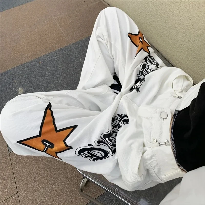 High Waist Y2k Star Embroidery Baggy Jeans Pants Mens Vintage Japanese Streetwear Denim Trousers Male Causal Wide Leg Unisex
