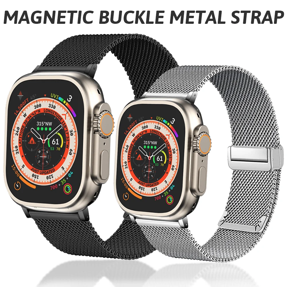 

Металлический ремешок для Apple Watch Ultra 49 мм 8 7 45 мм 41 мм Магнитная Пряжка из нержавеющей стали для Iwatch 6 5 4 3 2 SE 44 мм 42 мм 40 мм 49 мм