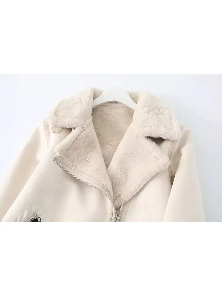 New2022 Women Fashion Thick Warm Winter Double-sided Fur in one Jacket Coat Vintage Long Sleeve Female Outerwear Chic Tops