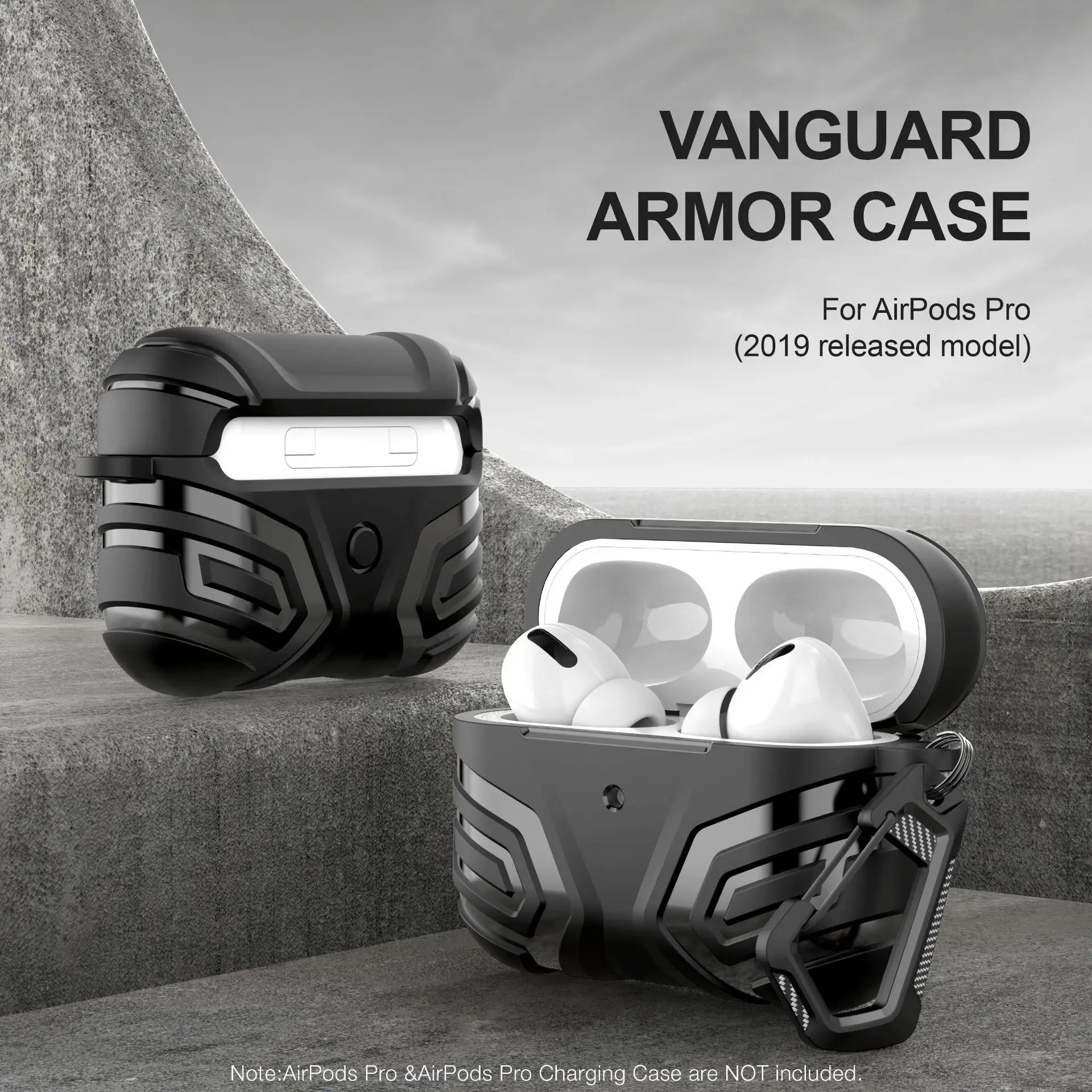 

Front LED Visible Armor Series Military For AirPods Pro Case Shell Protector Cover Skin with Keychain for AirPod Pro Case(2019)