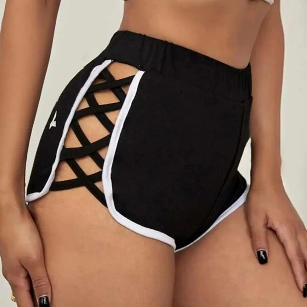 

Sports Shorts Side Hollowed-out High Waist Letter Print Slim Fit Summer Short Pants for Dating Summer Elastic Waist Sexy Shorts