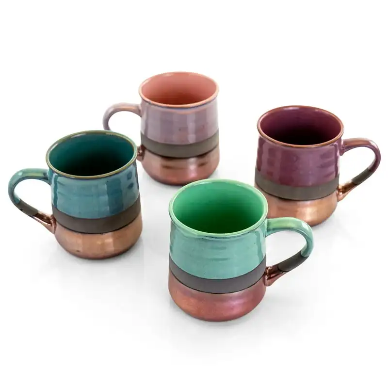 

Tonal 4 Piece 18 Ounce Round Stoneware Mug Set in Assorted Colors Viking mug Cup with straw and lid Tea infuser Bubu and dudu Gl