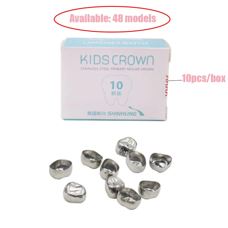 

Promotions 10pcs/Box Dental Kids Primary Molar Crowns Stainless Steel Pediatric Anteriors Posterior Crown Lower Left/Right