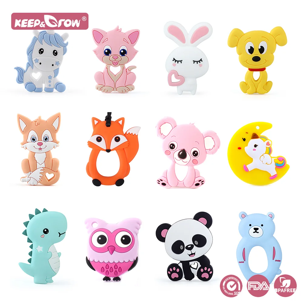 1pcs Silicone Teether Food Grade Rodent Cartoon Animals DIY Teething Necklace Shower Gifts Infant Chewable Toys Baby Teether