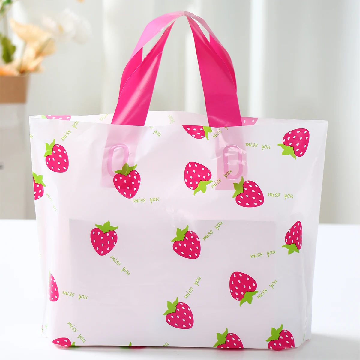 Пластиковая сумка с клубничной тематикой прозрачные сумки для хранения покупок