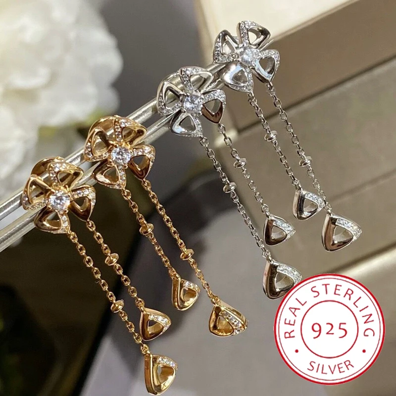 

2023 new 925 sterling silver blooming flower petal tassel earrings women's personalized fashion luxury brand luxury jewelry