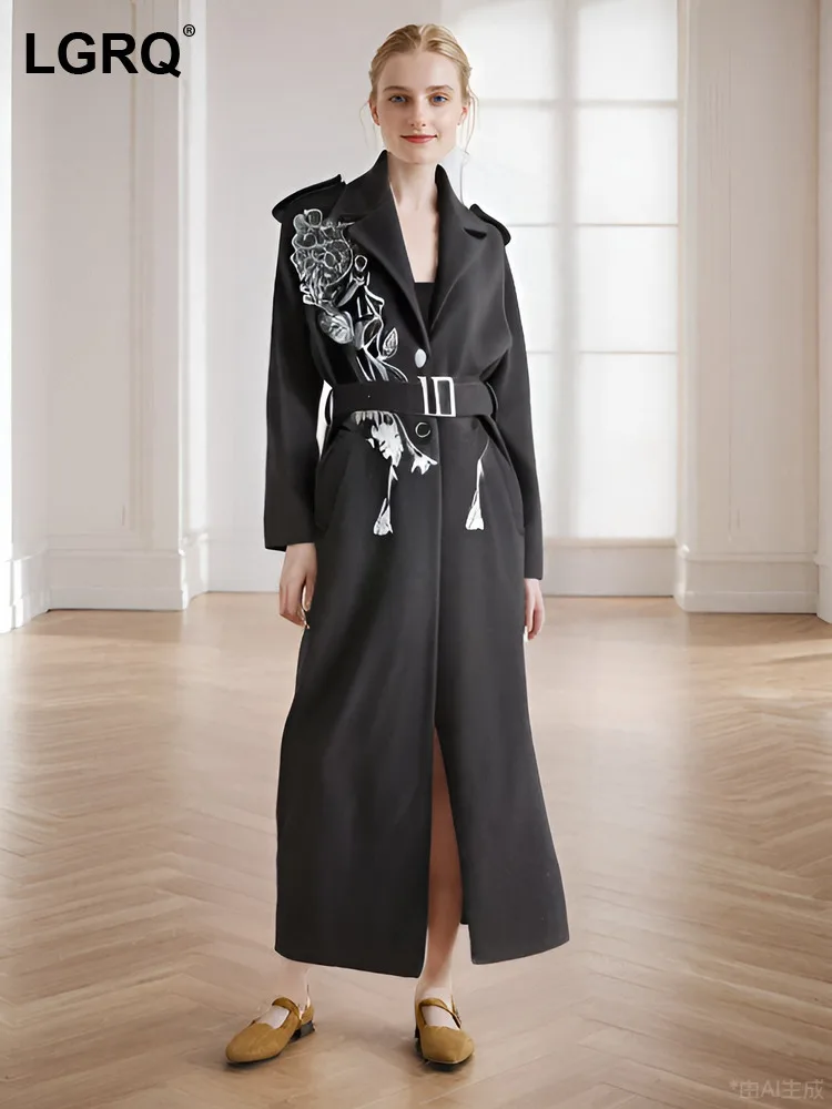 LGRQ элегантное женское винтажное шерстяное пальто с отложным воротником и