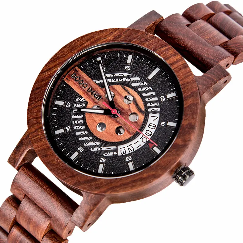 DODO DEER Men's Wooden Watch Fashion часы мужские Casual Creative Calendar Date Display Quartz Wrisstwatch Gift Free Shipping