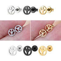 korean unisex earrings round retro peace earring stainless steel stud earring jewelry for women 2021 wholesale piercings luxury