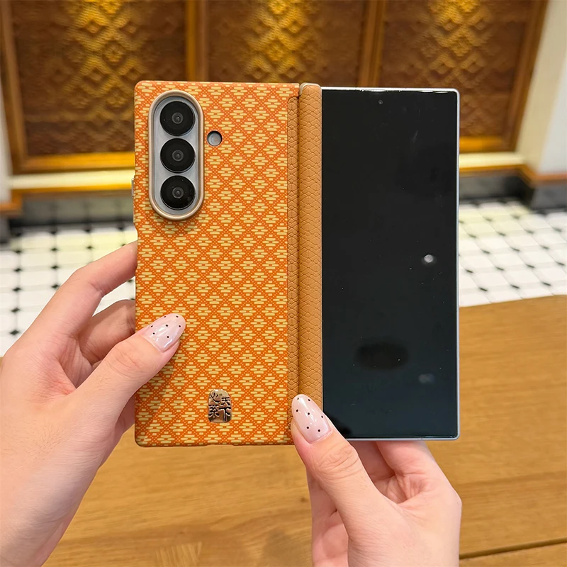Фото Чехол для Samsung Z Fold8 Ultra 7 6 5 Z Fold Special W24 W26 W27 с двойной осевой защитой шарнира, с ромбовидной сеткой, магнитный, для мобильного телефона №5