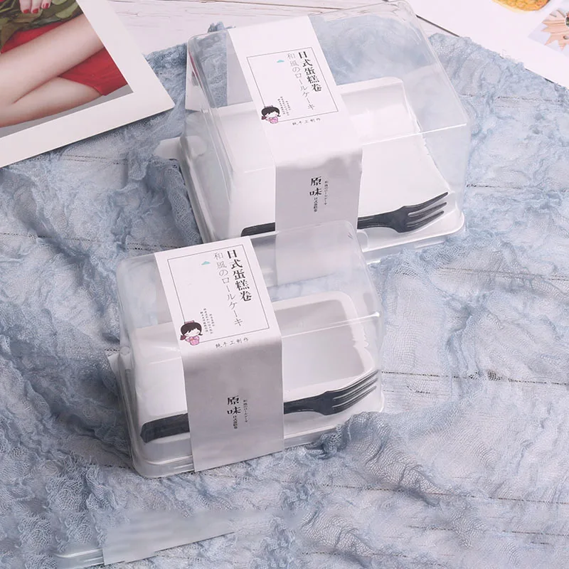 Transparent Cake Roll Box Swiss Roll Packaging Square Shaped Plastic Disposable Cake Container Dessert Containers