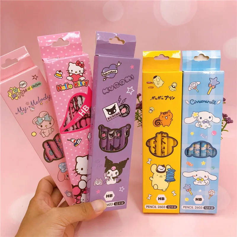 

Sanrio Cute Pencils Stationery for Student Anime Figures Hello Kitty Melody Kuromi Cinnamoroll Kawaii HB Pencils School Kid Gift