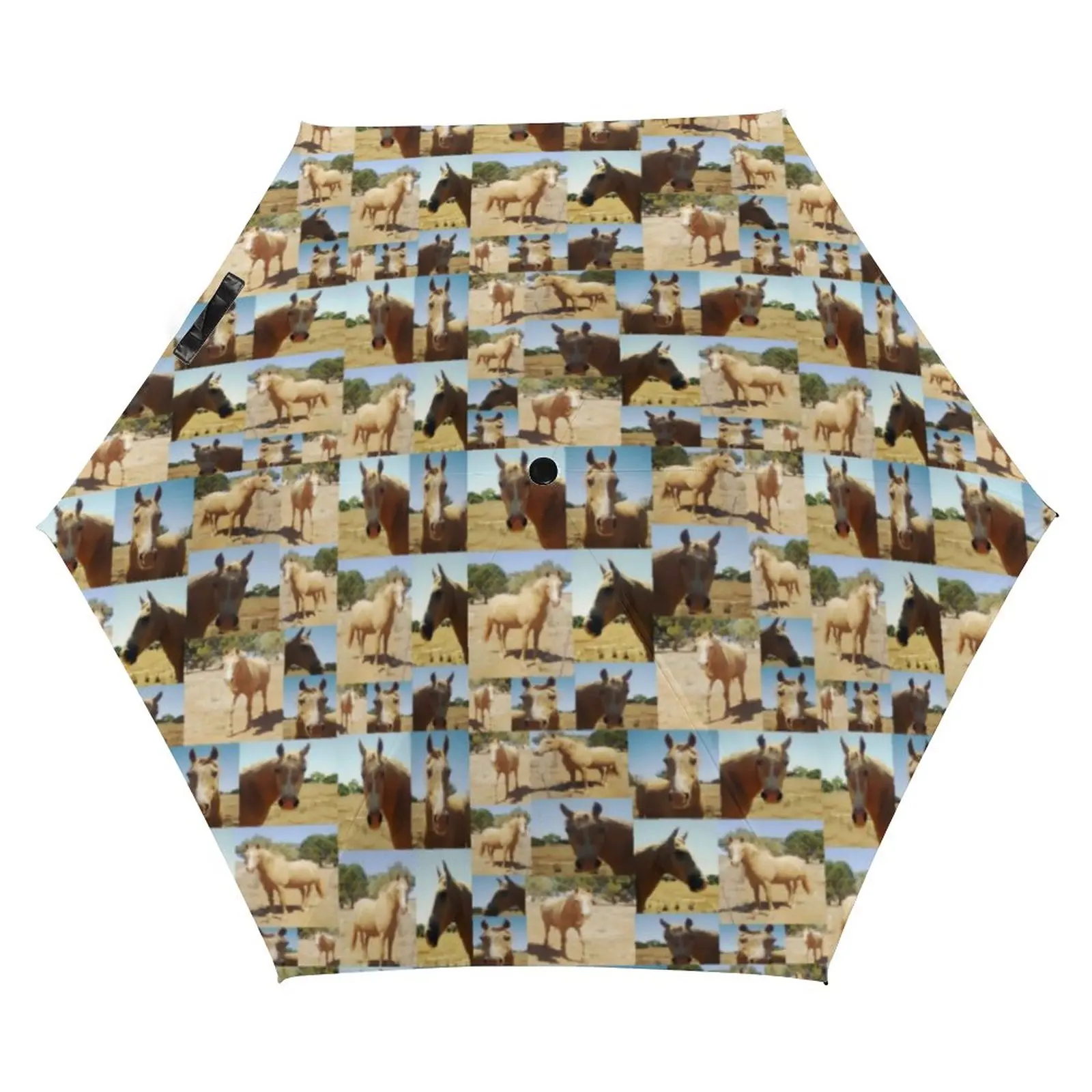 Красочный карманный зонт с беговой лошадью 3-кратный милым животным принтом