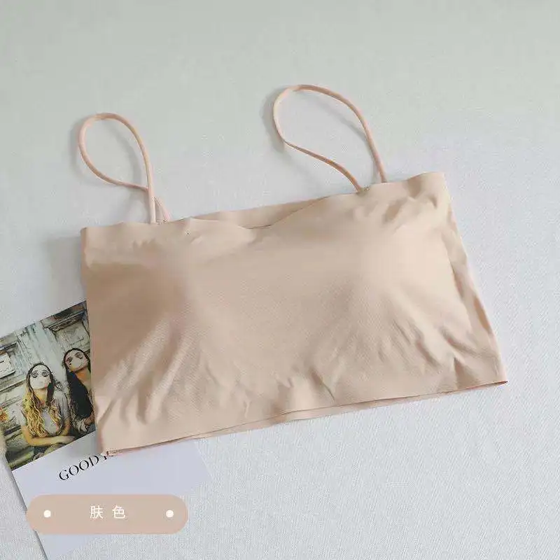 

Summer Ice Silk Seamless All-match Sling Beautiful Back Tube Top Underwear Korean Version Student Vest with Chest Pad Lingerie