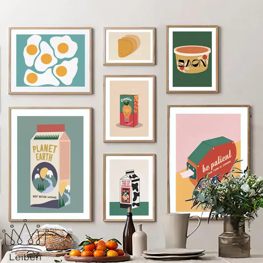 

Cartoon Juice Carton Milk Carton Food Colorful Poster Modern Restaurant Wall Art Picture Abstract Canvas Painting Interior Decor