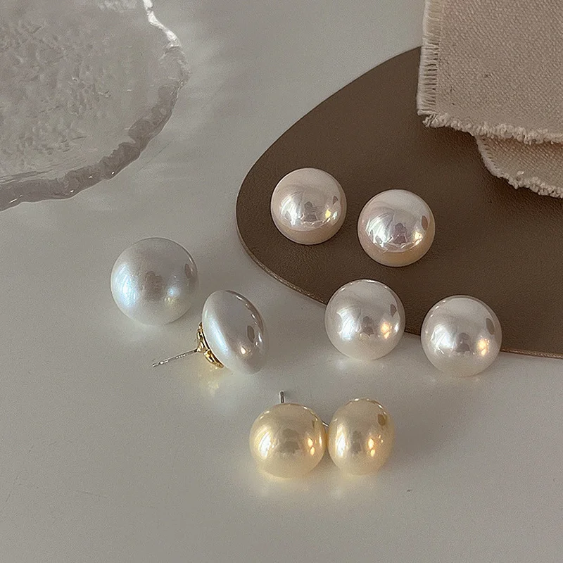 

Minar Classic Multi Sizes Simulated Pearl Earring for Women Girl Oval Round Pearls Stud Earrings Statement Wedding Party Jewelry