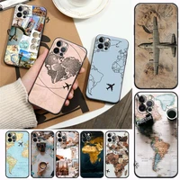 phone case for apple iphone 11 12 13 pro max 7 8 se xr xs max 5 5s 6 6s plus silicone cases cover funda world map travel airplan