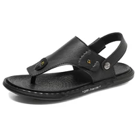 sandals summer 2022 men flip flops pu leather sandals male flats sandals outdoor rubber non slip beach shoes men leather brand