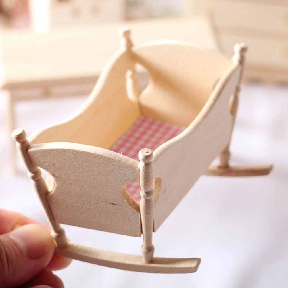 

House Cradle Mini Furniture Toys Miniature Model Accessories Wooden Princess Crib for dolls