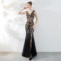 16051 evening dress new style banquet temperament elegant long fishtail skirt sequin sexy dress