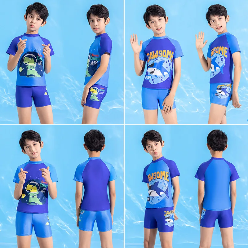 

New Children's Swimsuit Boy Cute Cartoon Boy Split Quick Dry Beach Bathing Suit Hot Spring Swimming Set
