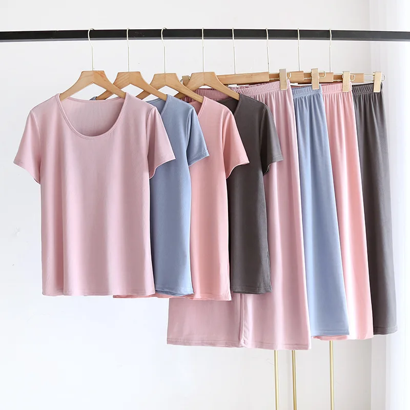 

2022 Women's Pajamas New Short Sleeved Shorts Home Clothes Suit Thin Ice Silk Two Piece Set Summer Plus Size Lingere Sleepwear