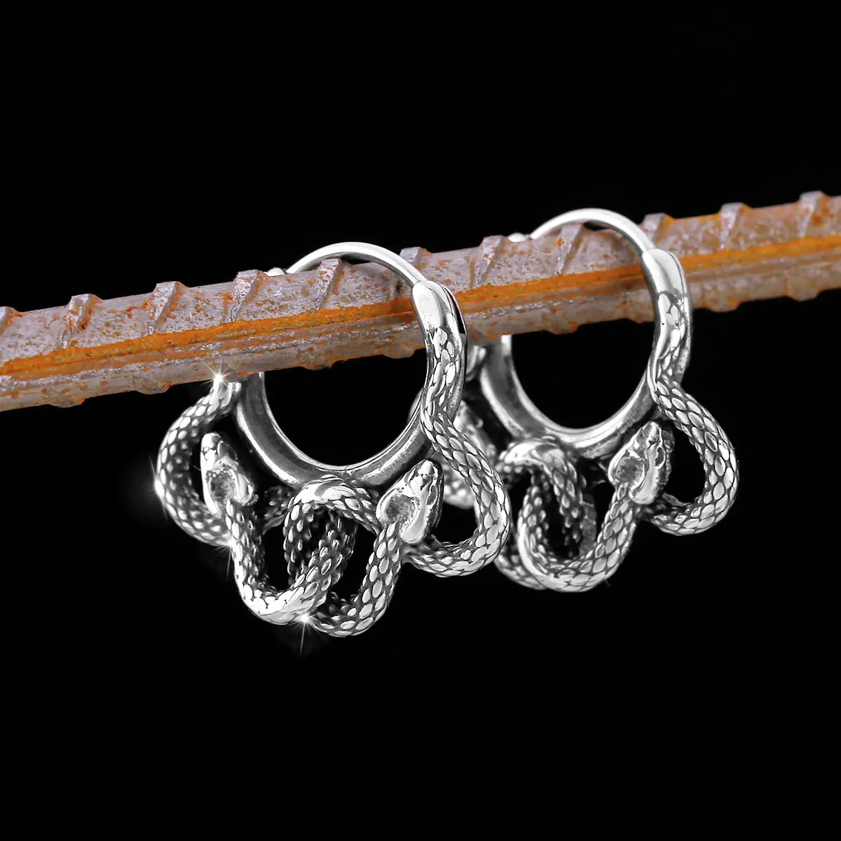 

High Quality Nordic Stainless Steel Creative Street Tail Snake Viking Earrings Retro Fashion Teen Animal Amulet Jewelry Studs
