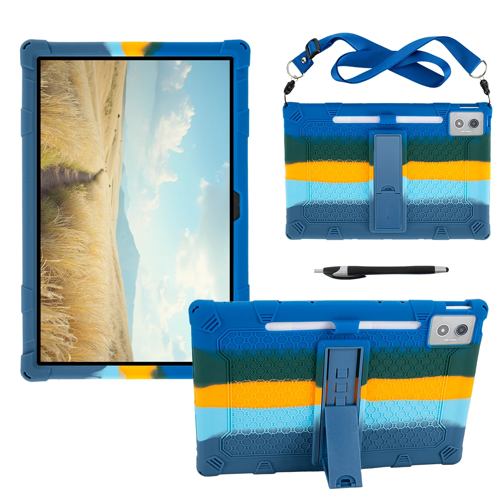 Фото Детский чехол для Lenovo Tab P12 12,7 дюйма TB-370FU Xiaoxin Pad Pro 12,7 TB375FC TB373FU 2025 Силиконовый чехол для планшета с ремешком и ручкой №1