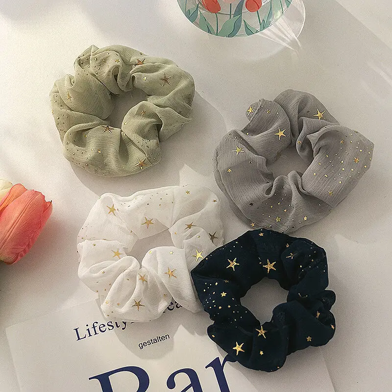 

Fashion Starry Sky Scrunchies Rubber Bands For Women Korean Elastic Hair Band Ponytail Holder Girls Hair Ties Hair Accessories