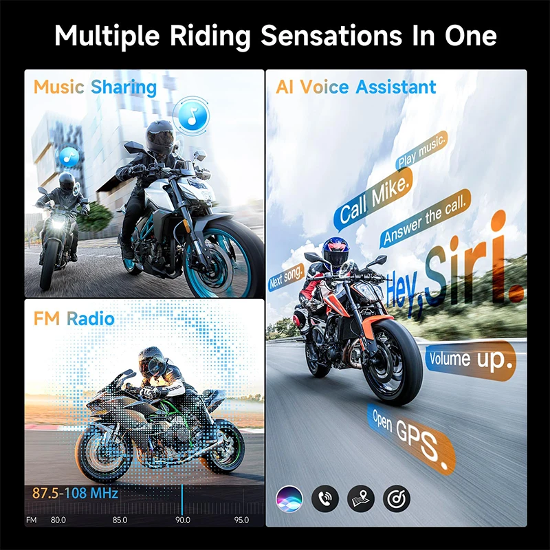 Фото Moman H2E H2 мотоциклетный домофон H2E с двойным чипом для аудио HiFi/Music Sharing/FM/AI голосовой мотоциклетный домофон для наушников №5
