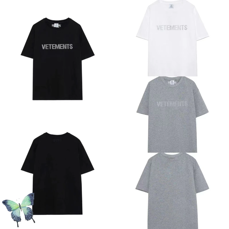 

Vetements T Shirt Hot Diamond VTM Rhinestone Letter Big Logo T-shirt