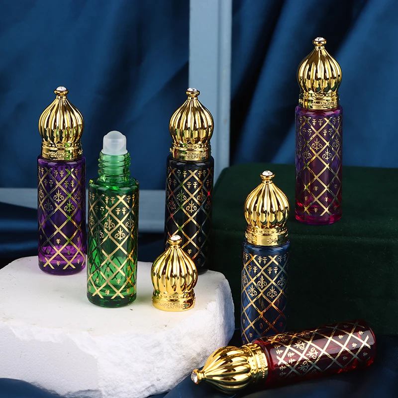 

8ml Essential Oil Roll-On Bottle Luxury Style Golden Refillable Travel Perfume Bottle Glass Roll-on Bottle Sample Container