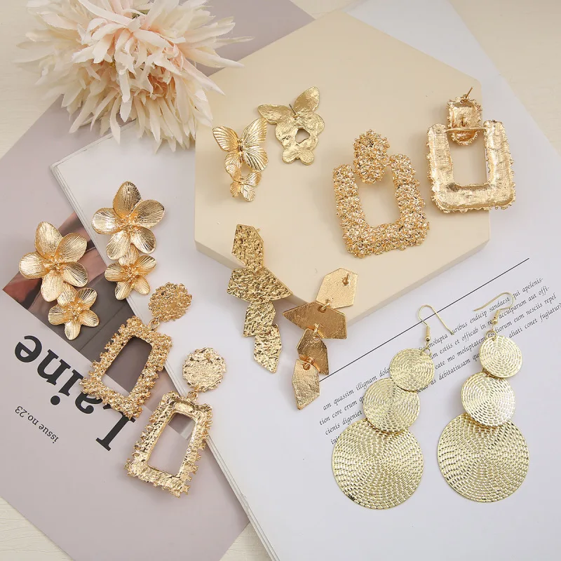 

High Grade Flower Irregular Metal Dangle Earrings for Women Gold Color New Fashion Geometric Jewelry Accessories Gift