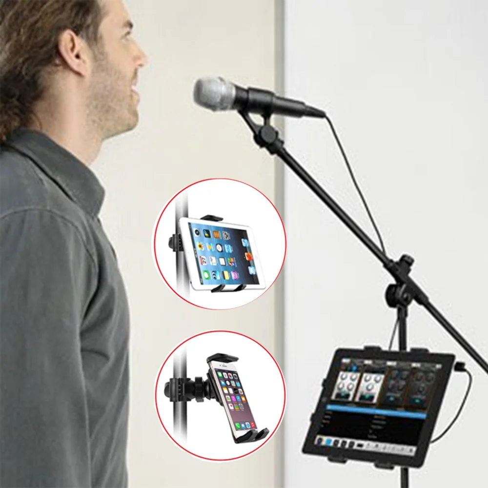 

tablet holder and phone for Microphone stand ABC plastic mount Apple Ipad Iphone 4.5-10.5'' ereader car backseat