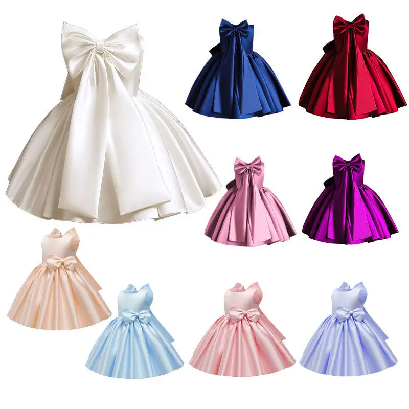 

Baby Girls Party Dress Kids Solid Sleeveless Bow Princess Tutu Dresses for Widding Birthday Piano Performance Children Clothes
