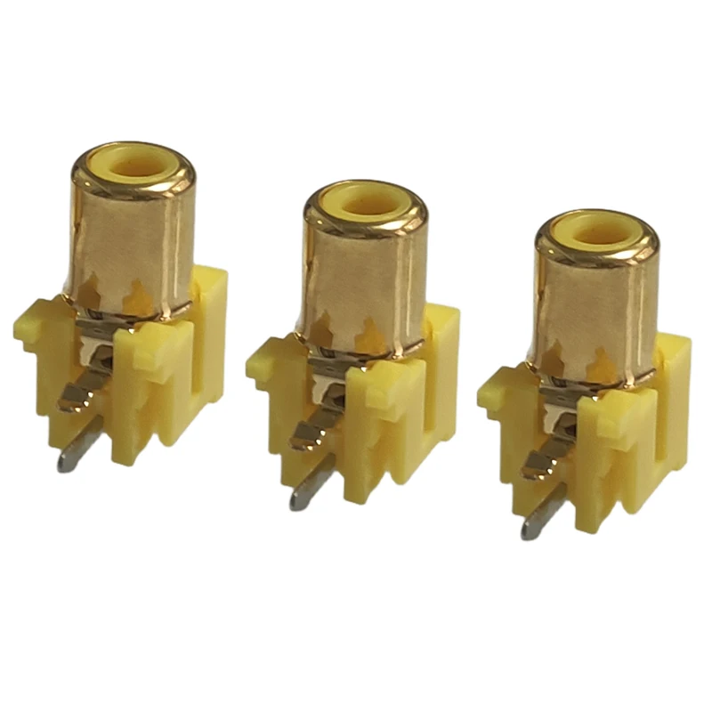 

3 шт., 90 градусов, RCA, гнездовой стерео аудиоразъем, золотой AV-аудио входной разъем, один отверстие RCA-105