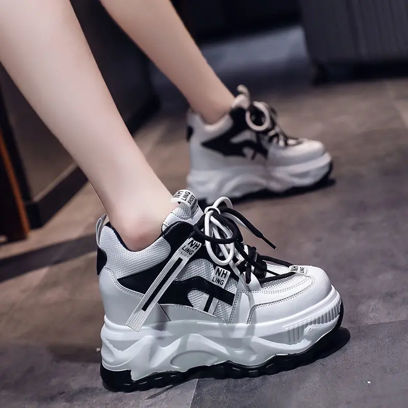 

Sneakers Women Spring Women's Sneakers Height Increasing White Black Autumn Chunky Shoes Breathable Leisure Shoes