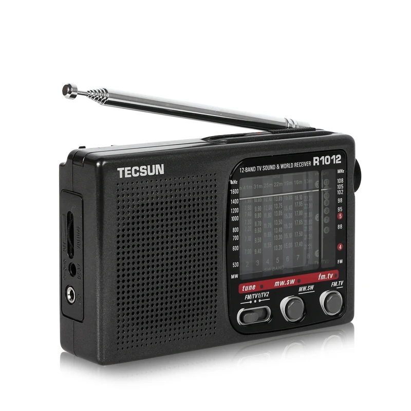 R-1012 de radio portátil de alta sensibilidad, receptor de radio de banda mundial múltiple, FM / MW / SW/TV/onda media/onda corta