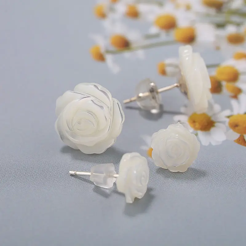 

Disney Chinese-Style Silver Shell Earrings Deep Sea Shell Handmade Carved Rose Elegant Earrings Handmade Eardrop