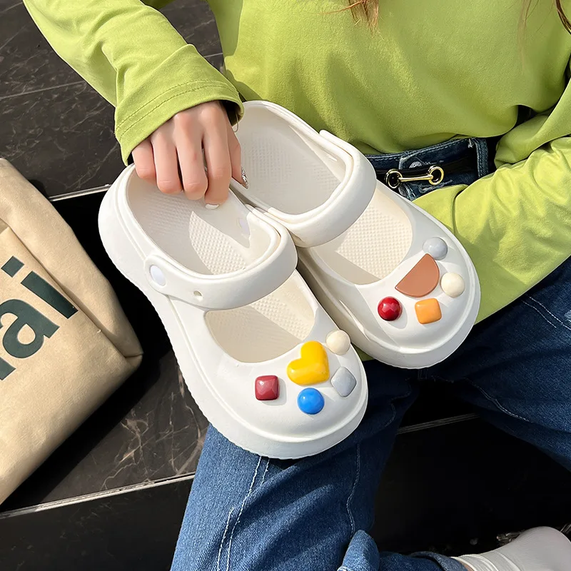 Thick Hole Shoes 2023 New Summer Women Slippers Hick Bottom Hole Shoes EVA Slippers Anti Slip Outdoor Beach Sandals Slippers