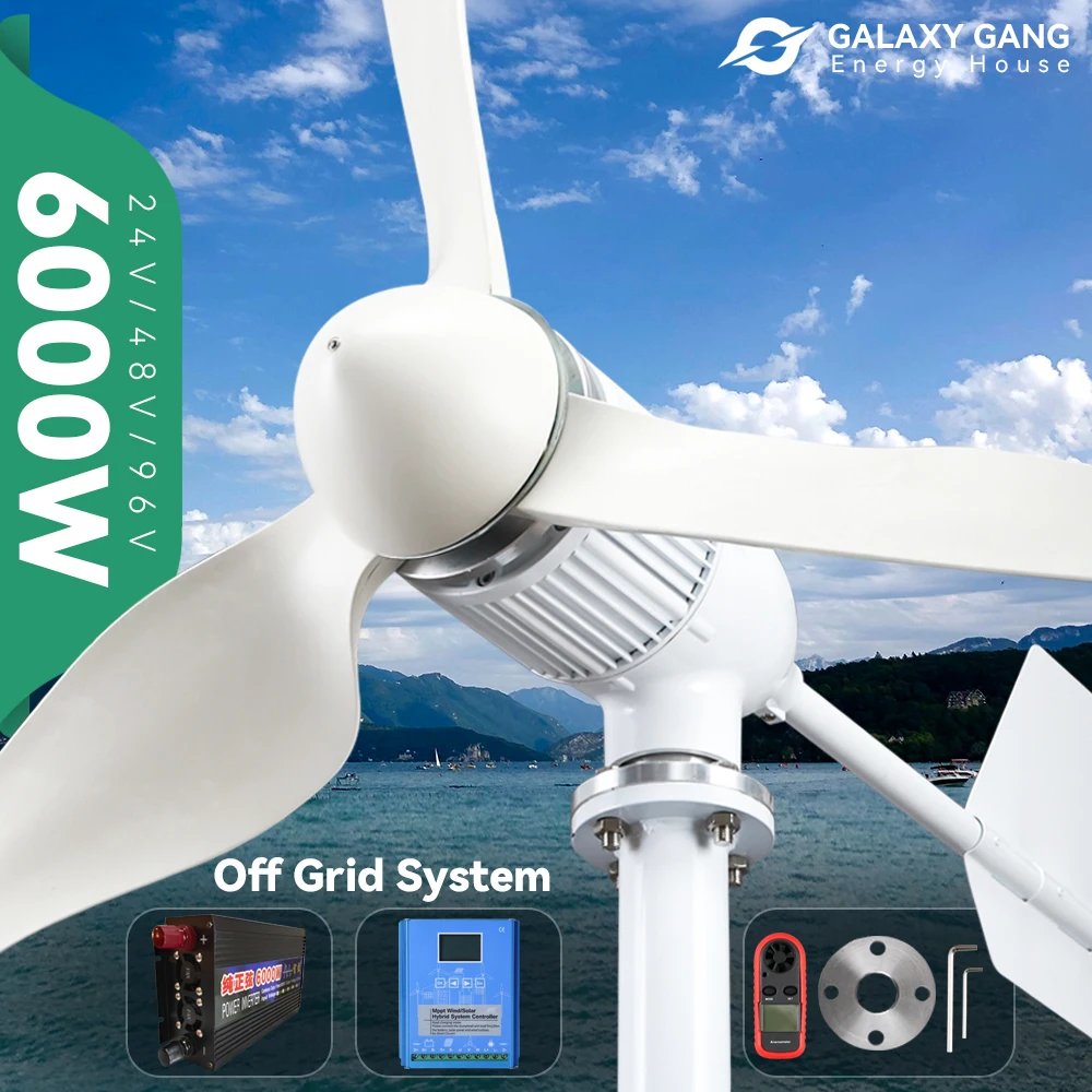 

6kw Windmill Turbine Generator kit Power 4000w 3Blade 24V 48V Free Energy With MPPT Charger Controller Off Grid Inverter System