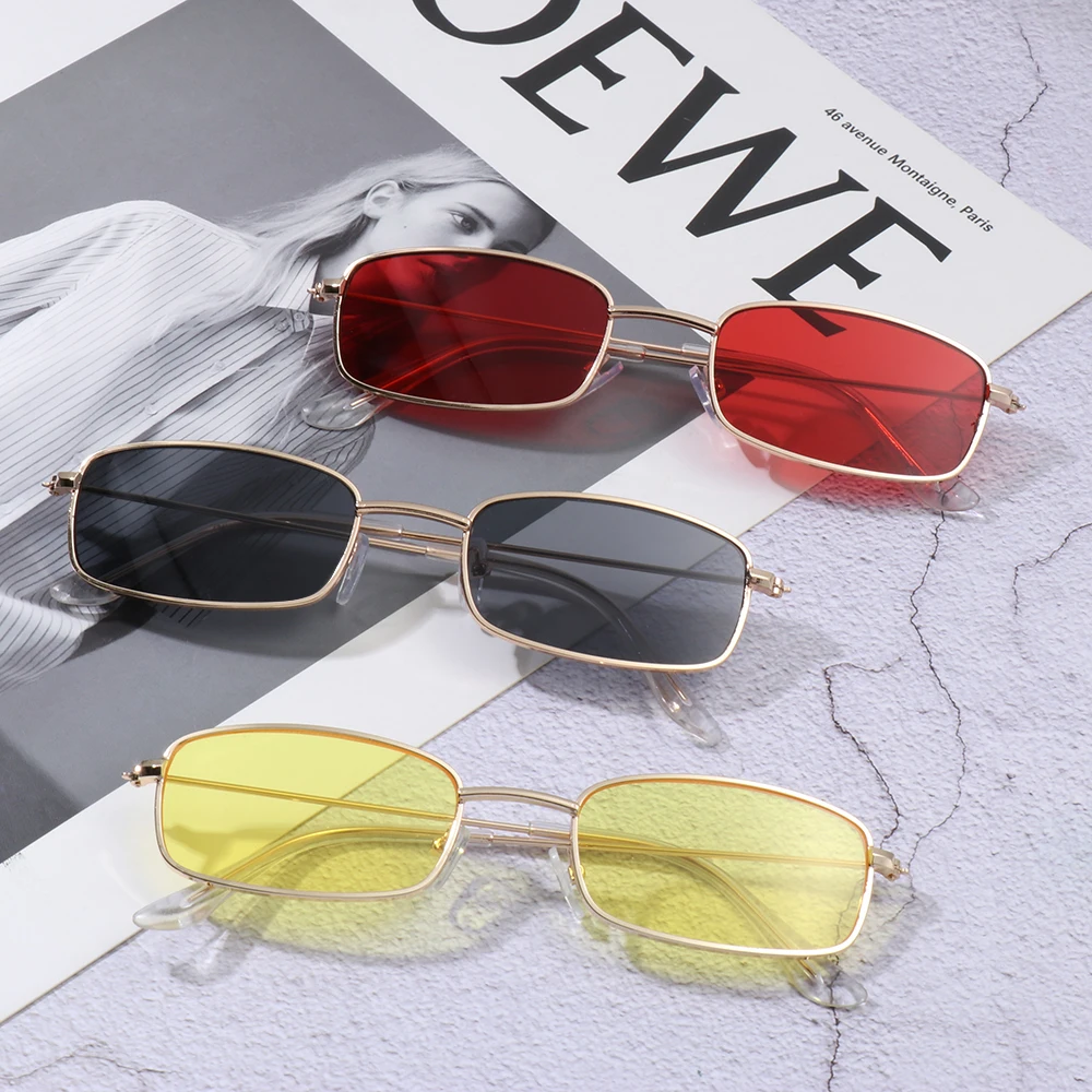 

Солнечные очки в металлической оправе для мужчин и женщин, небольшие прямоугольные солнцезащитные аксессуары в стиле ретро, летние