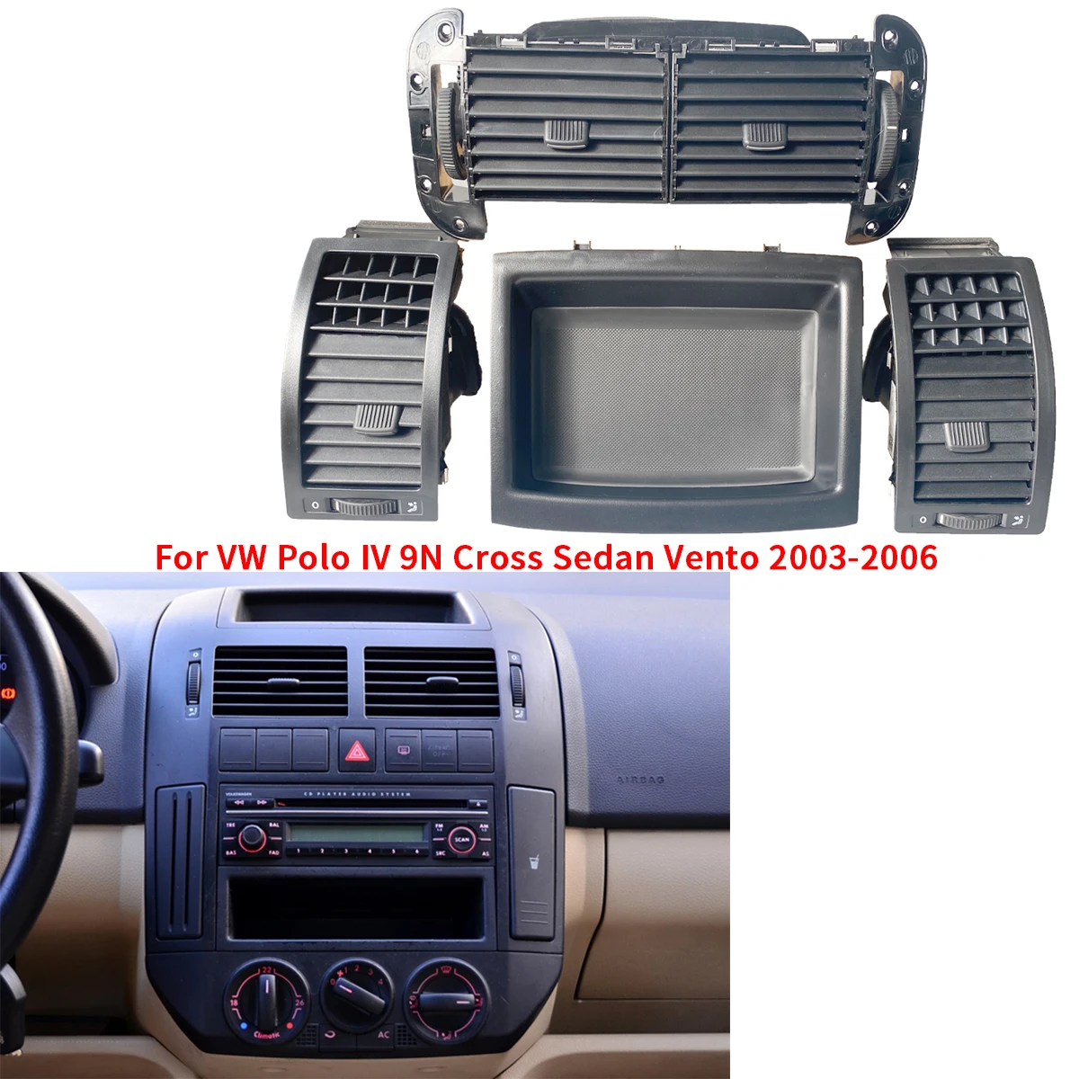 

New Black Front Dashboard Car AC Air Vent For VW Polo IV 9N Cross Sedan Vento 2003 2004 2005 2006 6Q0819703 6Q0819704 6Q0858069
