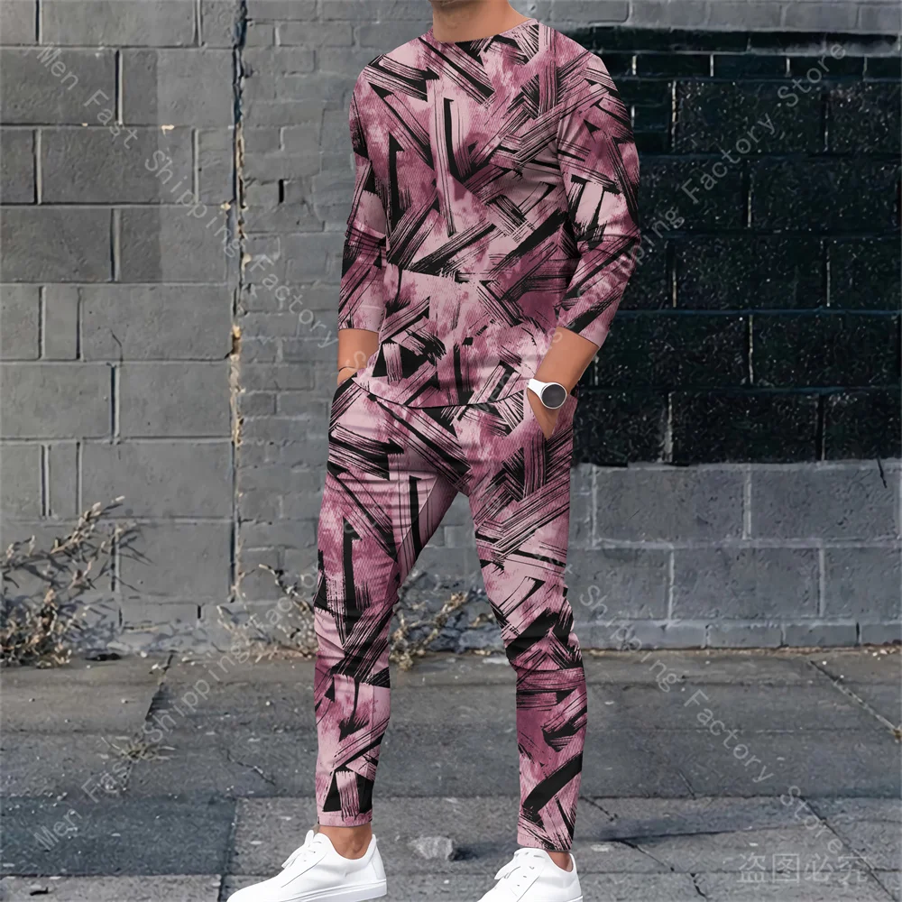 Men's Tracksuits T Shirt Pants 2 Piece Sets Sweatshirt Sweatpants Suits Male Oversized T-shirts Outfits Print Men's Clothing