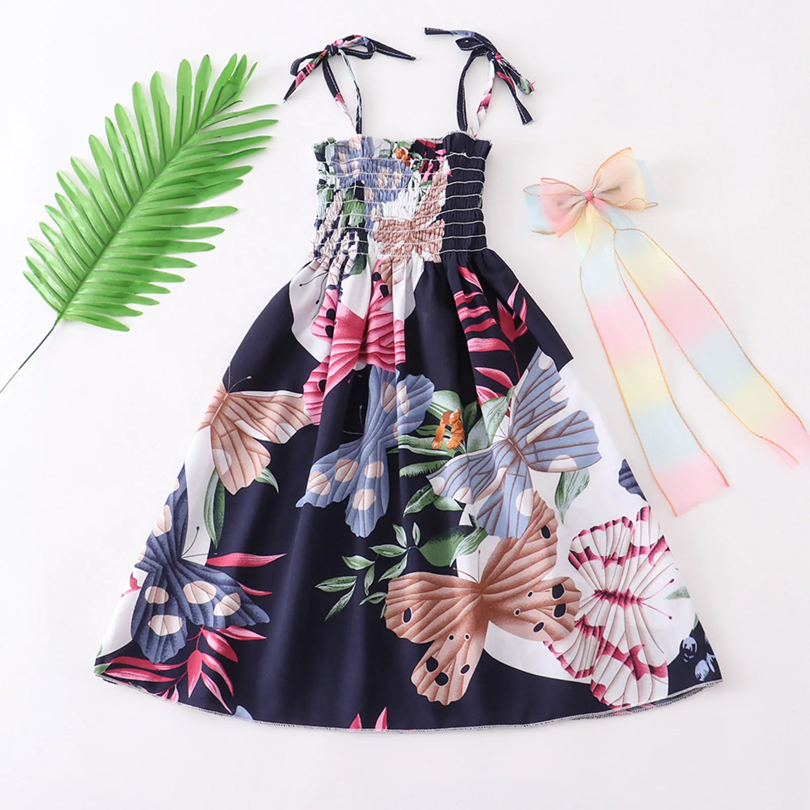 

2-9 Years Toddler Kids Girls Dress Summer Bohemian Floral Dress Flowers Print Sleeveless Beach Straps Dress Princess Clothes